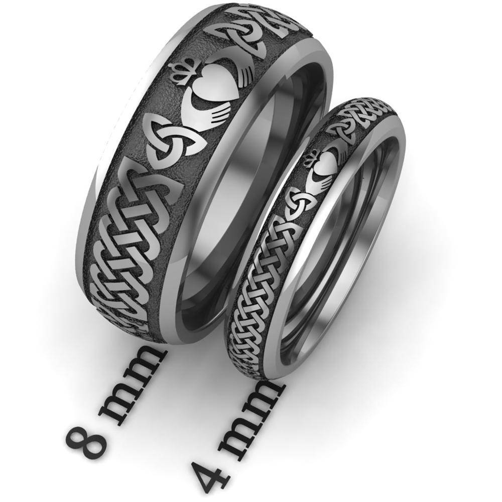 Titanium Claddagh Wedding Ring Set 8mm-4mm