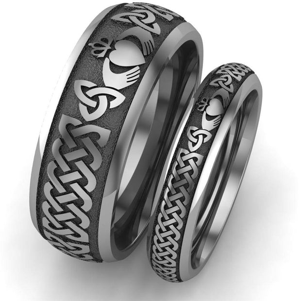 Titanium Claddagh Wedding Ring Set 1 - 8mm-4mm - Uctuk