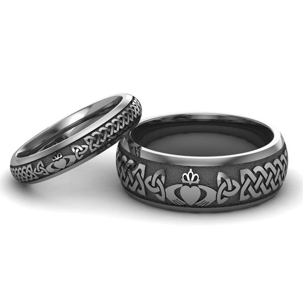Titanium Claddagh Wedding Ring Set 1 - 8mm-4mm - Uctuk