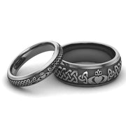 Titanium Claddagh Wedding Ring Set 1 - 8mm-4mm - Uctuk