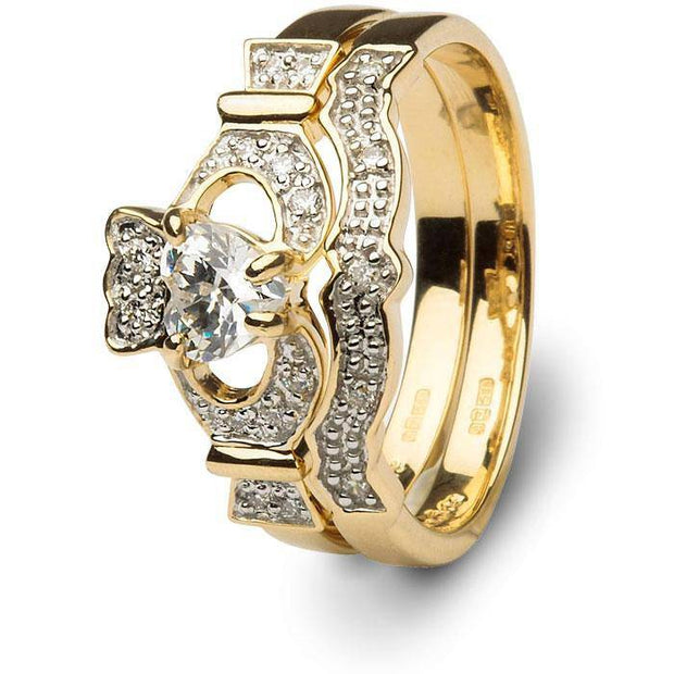 1/3 or 1/2 Carat Diamond Claddagh Engagement Wedding Ring SET SL-14L68DD-SET - Uctuk