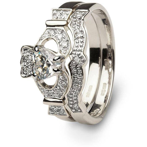 1/3 or 1/2 Carat Diamond Claddagh Engagement Wedding Ring SET SL-14L68WDD-SET - Uctuk